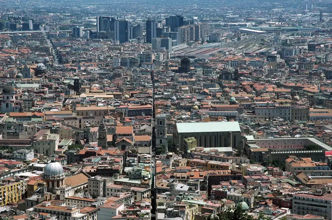 View from Castel Sant'Elmo of Spaccanapoli running straight through Naples' old center