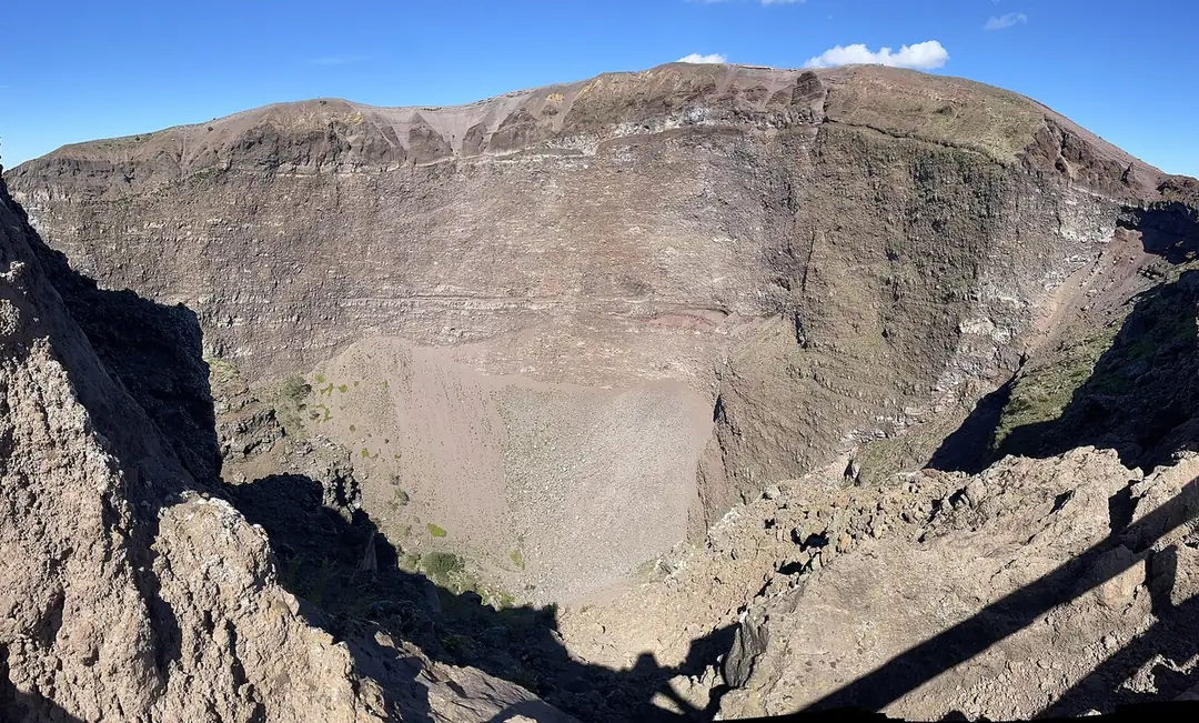 The steep inner walls of the Vesuvius crater seen from the rim path