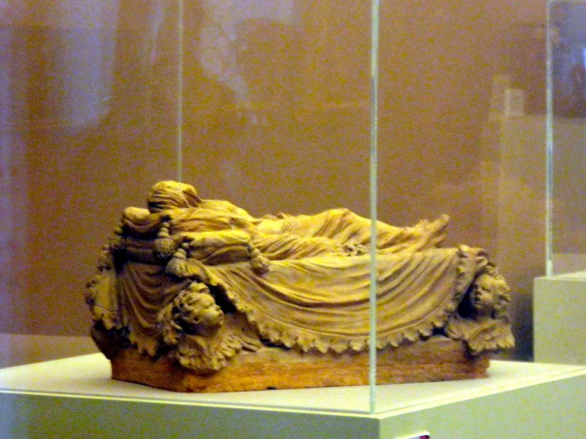 Terracotta model of the Veiled Christ in a glass case at the Museo di San Martino