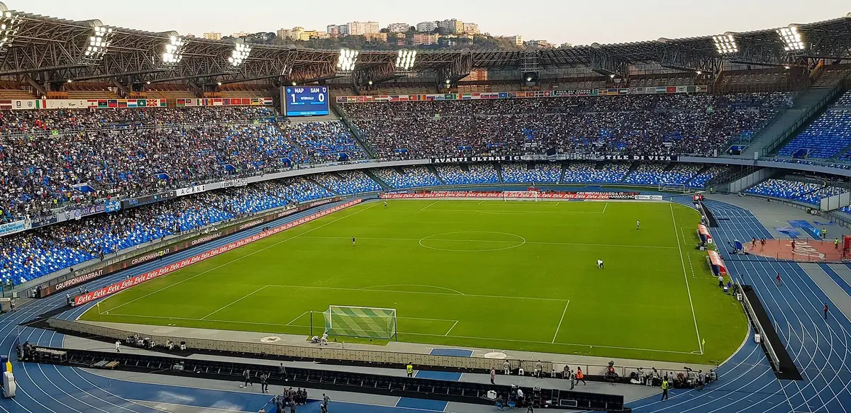 The Stadio Diego Armando Maradona packed with fans during a Serie A match